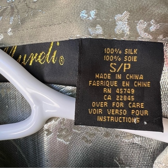 SILVER Lamé SILK OLIVE GREEN BUTTON DOWN OVERSIZED WHIMSIGOTH BLOUSE SMALL NEW - Picture 5 of 11